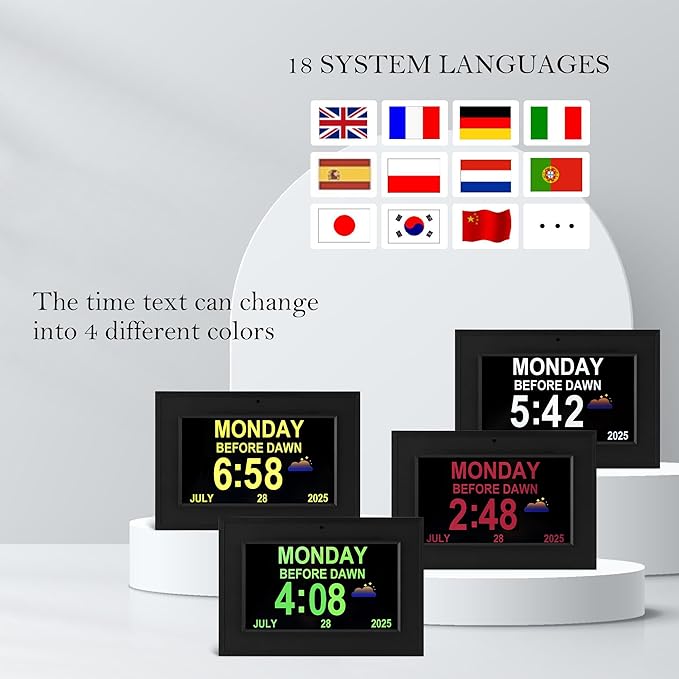 Digital Clock, wall Clock with time, Digital Alarm Clock for Seniors,Dementia Clock that Provides Alarms and Electronic Calendar for Elderly.