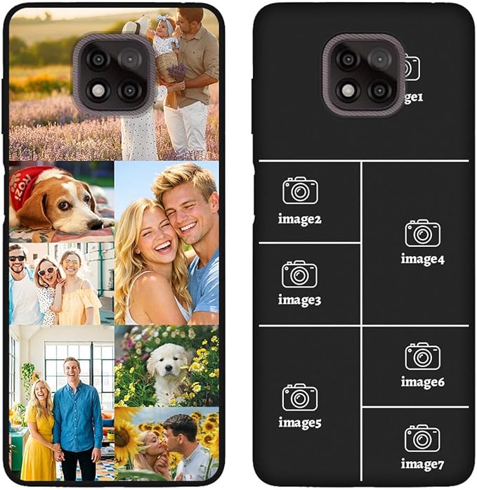 Custom Personalized Case for Motorola Moto G Power 2021 6.6 inch, Customized Multiple Photos Collage Text Phone Cover, Full Body Shockproof Soft Silicone Case, Anti-Scratch, Wireless Charging, Black