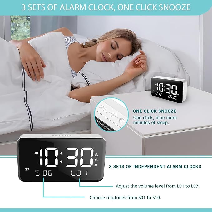 Talking Alarm Clock and Countdown Timer, Hourly Chime for Visually Impaired Elderly Seniors Blind, Battery Operated, Snooze, Temperature, Vibration, Rechargeable, 99 Minutes Led Count down Timing