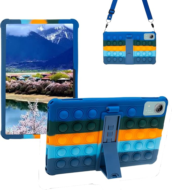 Silicone Tablet Case for DOOGEE T20 Ultra/T40 Pro,Built-in Adjustable Stand and Shoulder Strap Stylus Pen Compatible with Headwolf HPad6 Pro 12 inch Multicolor Deepblue