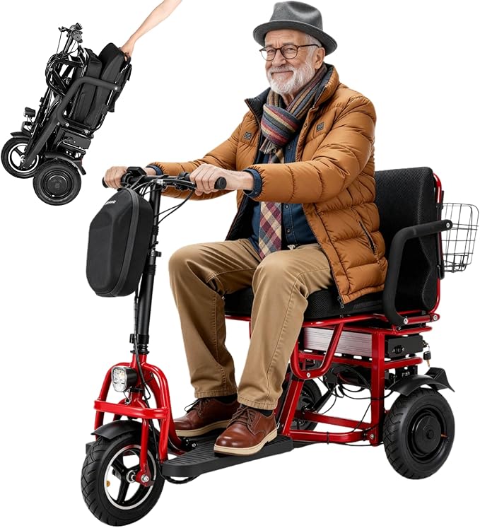 3 Wheel Mobility Scooter for Seniors Adults 300 lbs, 700W, 48V10AH Battery Travel Folding Scooters Lightweight Handicap Scooter Elderly Collapsible Electric Mobility Scooters Foldable