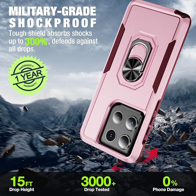 for Motorola Moto G Stylus 2026/2025 Case [15 FT Military Grade Drop Protection] with 2X Tempered Glass Screen Protector, Heavy-Duty Shockproof Magnetic Kickstand Case Pink
