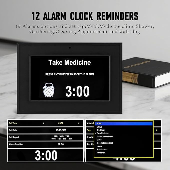 Digital Clock, wall Clock with time, Digital Alarm Clock for Seniors,Dementia Clock that Provides Alarms and Electronic Calendar for Elderly.