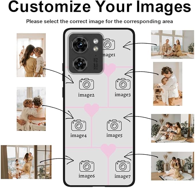 Personalized Photo Case for Motorola Moto Edge 2023 6.6 inch, Thin Slim Soft Rubber Black Phone Cover, Custom Picture Collage Pink Heart Cute Case for Women Girl, Gift for Birthday Anniversary