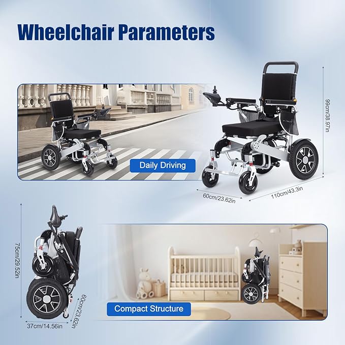 Lightweight 55lb Electric Wheelchair,Foldable Electric Wheelchairs for Adults,25 Miles All-Terrain Power Wheelchair Portable Motorized Wheelchair for Seniors,Compact Size for Travel Airline Approved