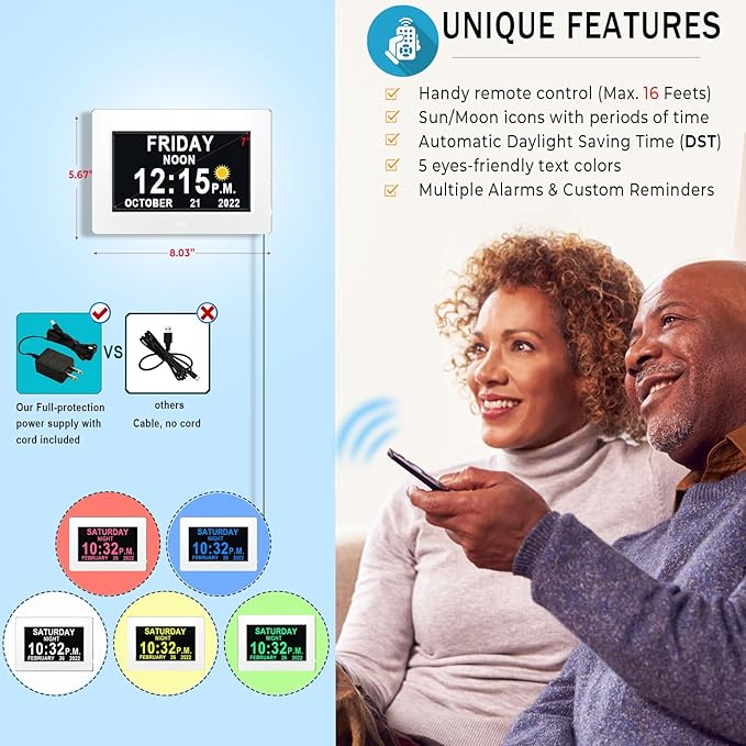【Upgraded】27 Alarms Digital Talking Clock with Day and Date, Custom Reminders, 1280*800p HD Dsiplay, 10-Levels Dimmer, Auto DST, Sleep Trainer for Elderly Dementia, Voice-Talking with Remote