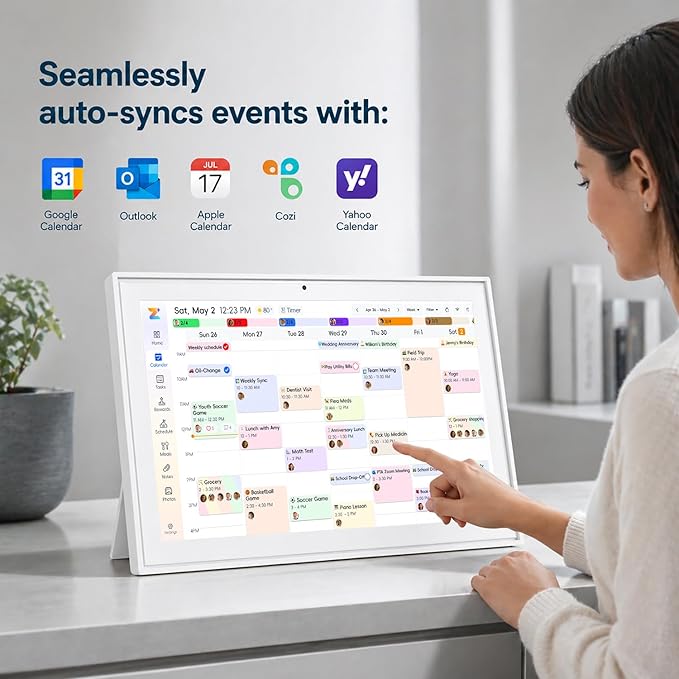 15.6" Digital Calendar & Smart Wall Planner: Electronic Touchscreen Display for Family Schedules, Chore Chart & Meal Planning - Cloud Auto-Sync, No Subscription, Wall Mount Included