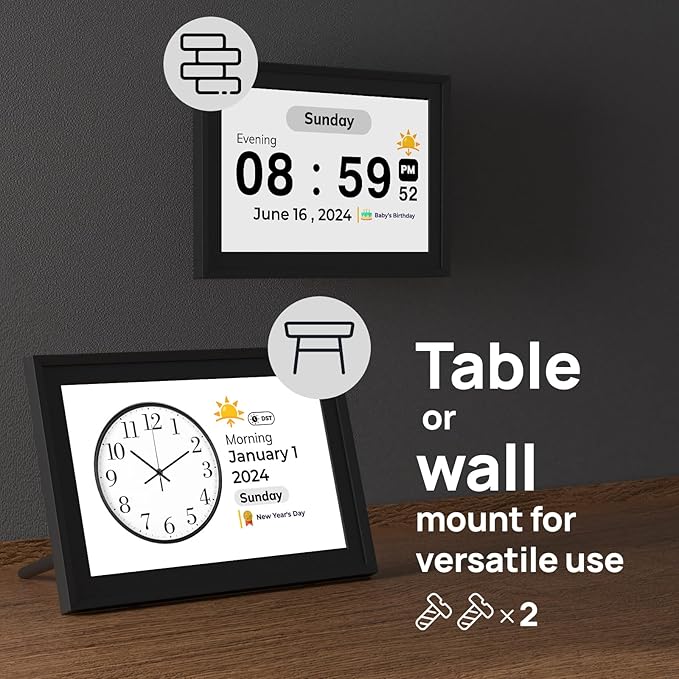 Touchscreen Digital Calendar Day Clock for Seniors 10.1 Inch, Voice Alarm | Medication Reminder | WiFi Accurate Time, Customizable Gift for Elderly or Dementia Alzheimers - Black