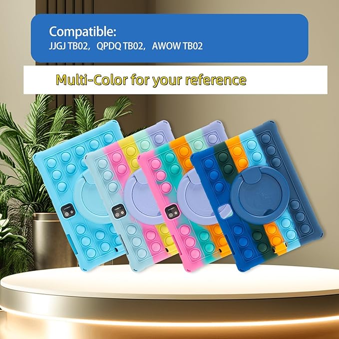 Silicone Tablet Case 360 Rotating Kickstand/Handle and Shoulder Strap Stylus Pen Soft Cover Compatible with JJGJ/QDDQ/AWOW TB02 10.1" Blue