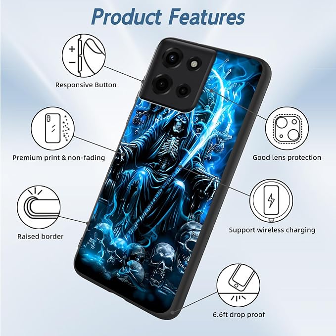 for Moto G 5G 2025 Phone Case, Soft TPU Shockproof Full Body Protection Cover 6.7" for Moto G 5G 2025, Lightweight Compatible Wireless Charging, Blue Fire Skull Spirit Rider