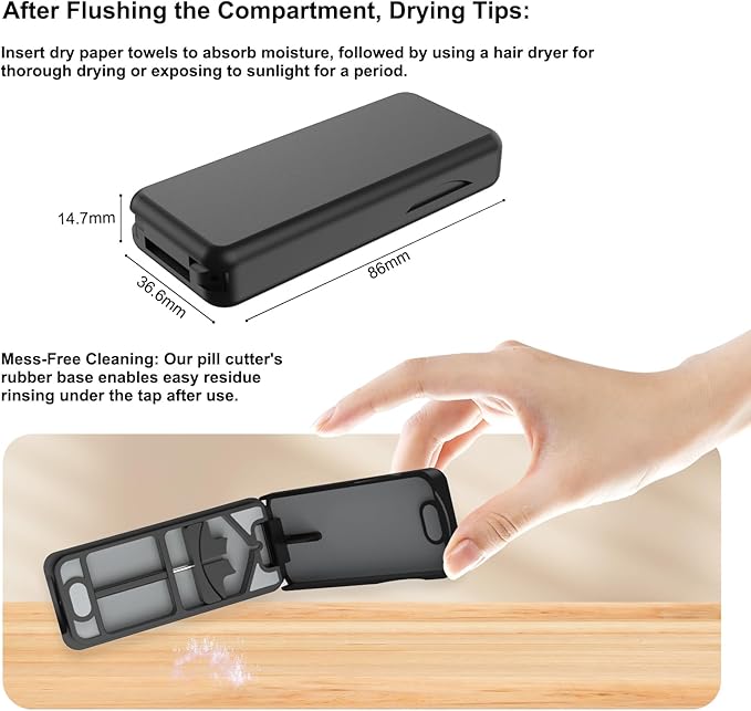 JEINAPA Pill Cutter with Auto Centering Device, Plastic Pill Splitter with 316L Stainless Blade, Genuine Leather Case, Professional Pill Splitter for Cutting, Black