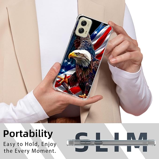 for Motorola G Stylus 5G 2024 Clear Phone Case, Lightweight Transparent TPU, Shockproof Four Corner Anti-Fall Case 6.7" American Flag Eagle for Moto G Stylus 5G 2024, Screen Protector Film