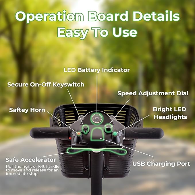 Mobility Scooter for Adults, 4 Wheels Lightweight Scooter, Foldable Mobility Scooter Long Range for Travel, Adults, Elderly, Supports 300 lbs, Powered Wheelchair with Charger & Basket (Silver Silver)