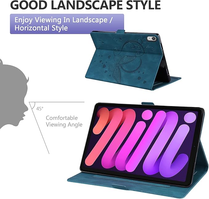 Dteck for iPad mini (A17 Pro/A15) 7/6th Generation Case 2024/2021 Release (8.3"), PU Leather Protective Case with Auto Sleep Wake & Stand Function/Card Slots, Lightweight Cute Case, Butterfly Blue