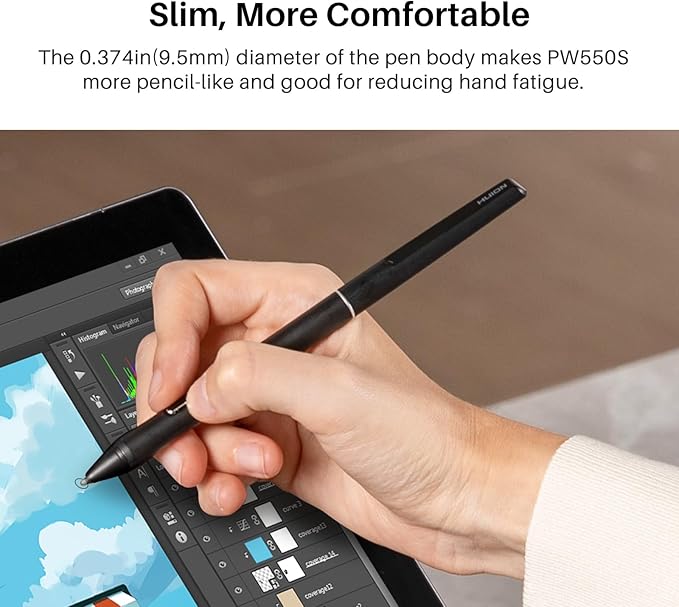HUION Slim Pen PW550S 9.5mm Diameter for Huion Inspiroy 2/Giano/Keydial/Dial 2, K12/K13/K16(2021)/K22/K24 Series, Kamvas Pro 13 (2.5K)/ Pro 16 (2.5K), Kamvas Pro 16 (4K) Series, Kamvas Pro 24 (4K)