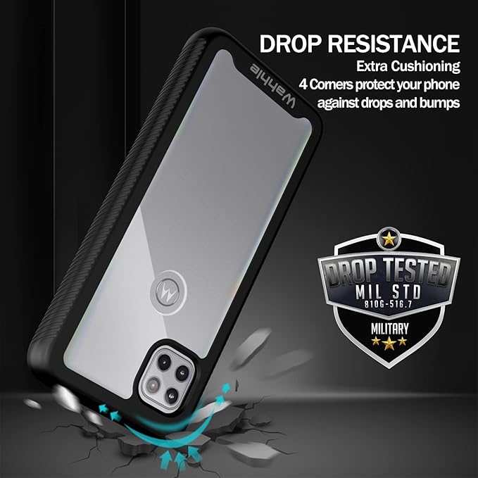wahhle Compatible with Motorola One 5G Ace Phone Case, Built in Screen Protector Full Body Shockproof Slim Fit Bumper Protective Phone Cover for 1 5G Ace Men Women-Black/Clear