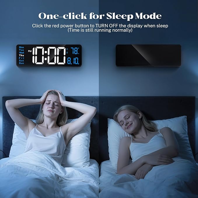 Digital Wall Clocks for Classroom, 16" Large Display Digital Clock with Remote Control, Date, Week, Alarm, Temperature, Night Light for Living Room, Bedroom, Gym, Office(Blue)