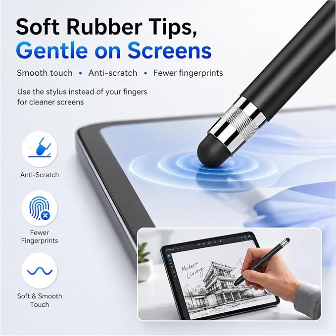 HATOKU 4 Packs Stylus Pen for iPad & Touchscreen Devices, Dual Tip Rubber Styluses, No Bluetooth/No Charging, High Sensitivity Capacitive Magnetic Pencil for iPad iPhone Android Tablets