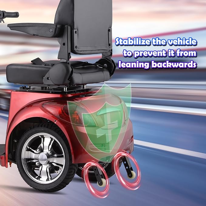 Super Large Electric 3 Wheel Mobility Scooters, 800W Wheelchair Device, 500 LBS Capacity Electric Wheelchair for Seniors & Adults, Speed Adjust, Remote Key, Receive Ready to Ride (RED RED)