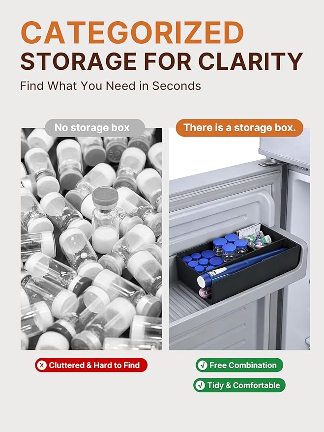 Insulin & Peptide Storage Case, Heavy Duty Peptide Case Suitable for Fridge and Freezer, Vial Holder for Peptides & Diabetic Supplies(Black)
