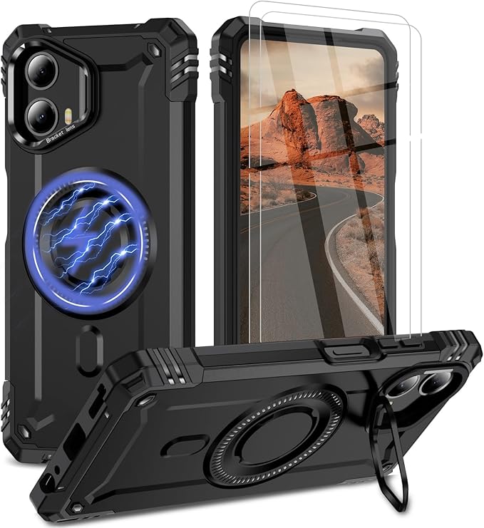 Moto G 5G 2024 Case with Stand, Military-Grade Protection, 2X Tempered Glass Screen Protector, J Black