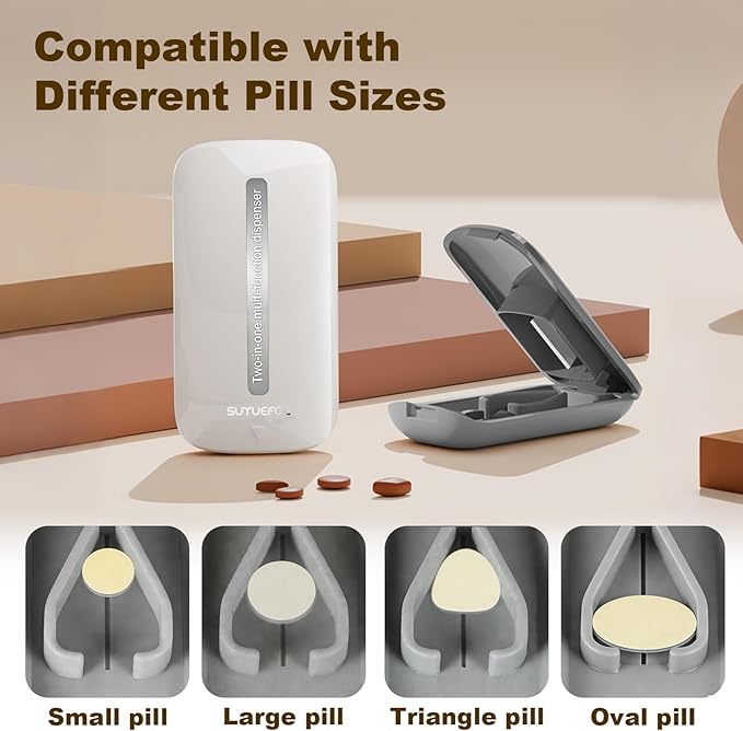 Pill Crusher, Grind Pills to Fine Powder, with Pill Cutter for Small and Large Medication and Vitamin Tablets with Storage Compartment - Great for Feeding Tube, Kids, Pets, Elderly - Ideal for Travel