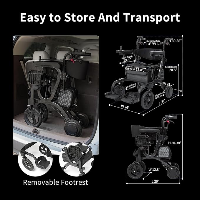 4 in 1 Intelligent Electric Wheelchair,Rollator Walker with Seat, Lightweight Foldable Transport Wheelchair Combo,Detachable Footrests, 10" Wheels for Seniors Adults (2*Battery)