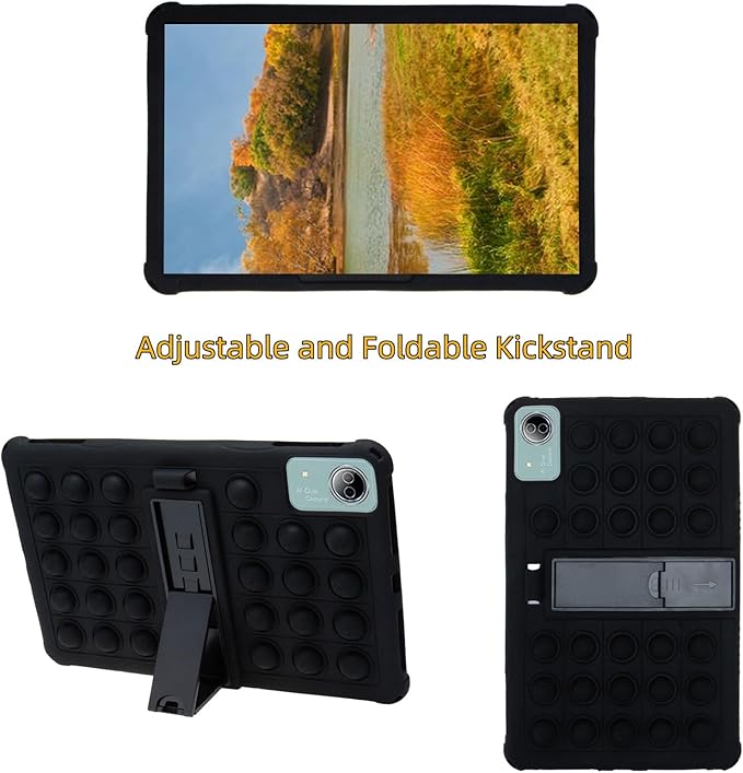 Silicone Tablet Case for DOOGEE T20 Ultra/T40 Pro,Built-in Adjustable Stand and Shoulder Strap Stylus Pen Compatible with Headwolf HPad6 Pro 12 inch Black