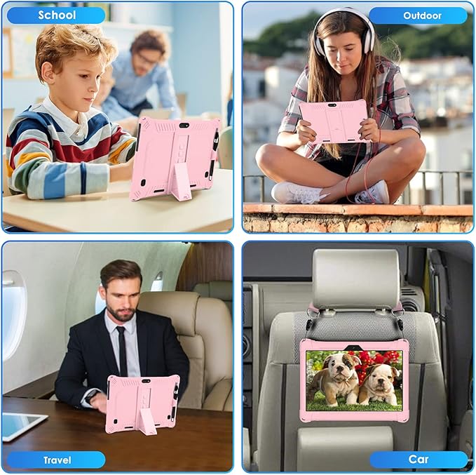 DETUOSI Case for YELLYOUTH 10.1 Tablet, Soft Silicone Lightweight Case Compatible with Dragon Touch Notepad K10, ZONKO 10.1, Beyond Tab 10.1, with Stylus Pen and Shoulder Strap, Light Pink