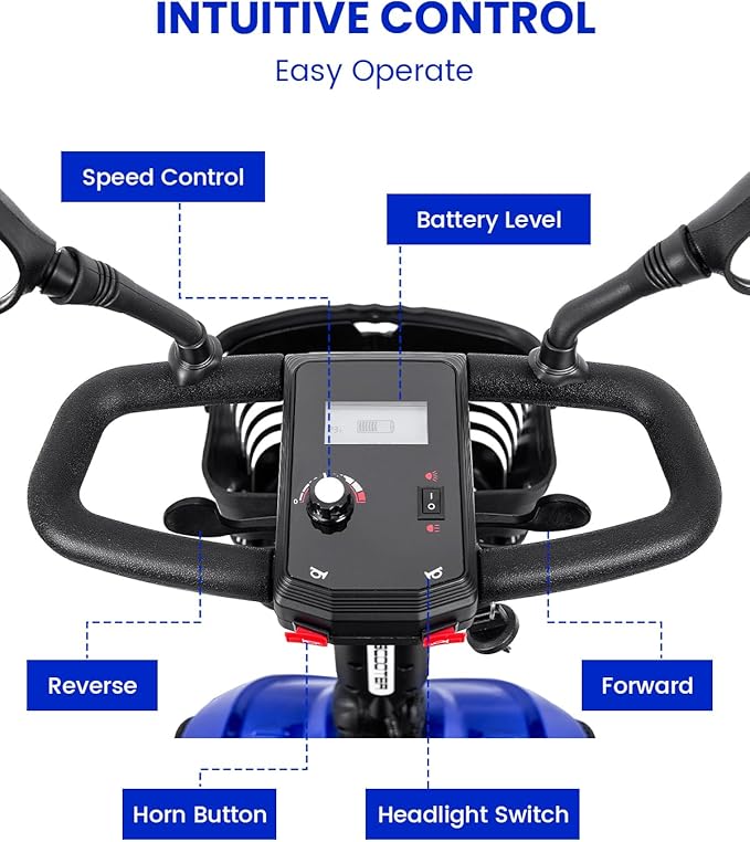 Folding Mobility Scooter for Seniors 4 Wheel Scooter for Adults Electric Medical Scooter Compact for Travel - Electric Powered Wheelchair Device - Compact Heavy Duty Mobile (Blue)