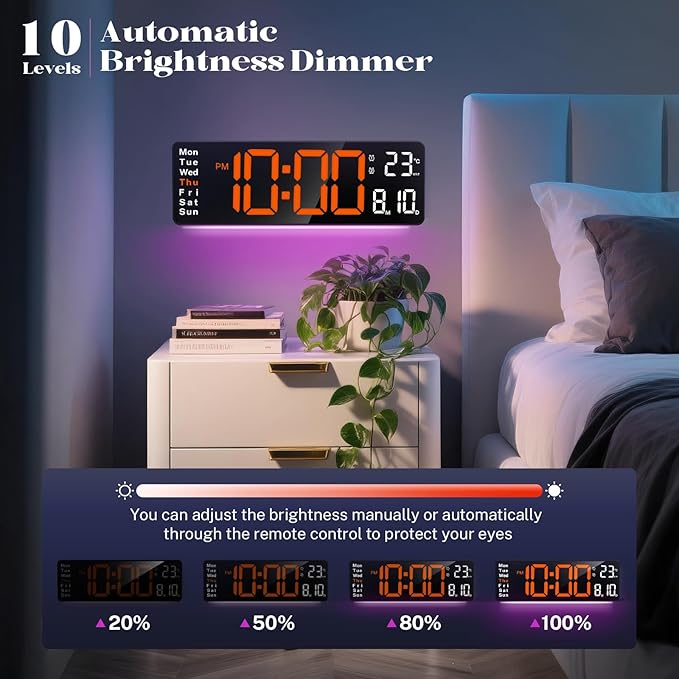 16" Large Digital Wall Clock with Remote Control, Large Display LED Clock for Classroom, Bedroom, Living Room, Gym, Office, Garage with Date, Week, Alarm, Temp, Night Light