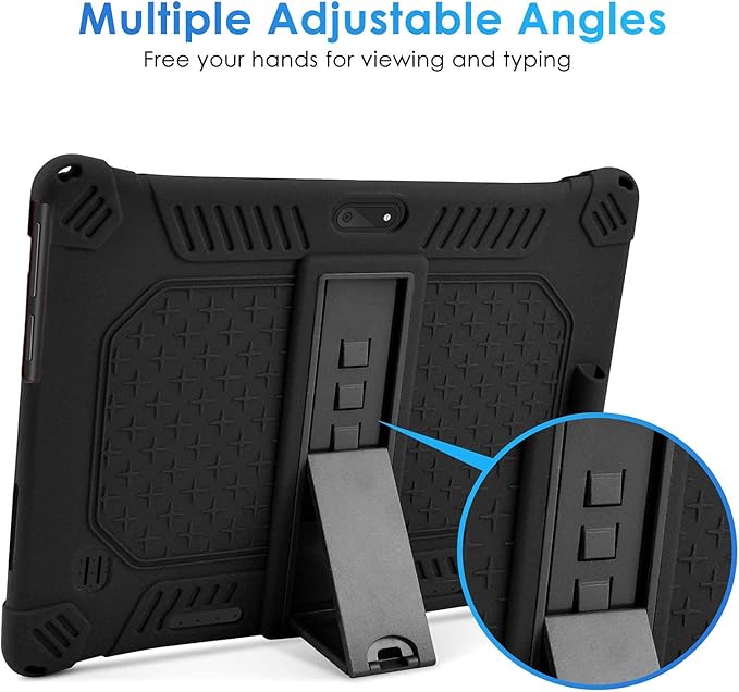 DETUOSI Case for YELLYOUTH 10.1 Tablet, Soft Silicone Lightweight Case Compatible with Dragon Touch Notepad K10, ZONKO 10.1, Beyond Tab 10.1, with Stylus Pen and Shoulder Strap, Black