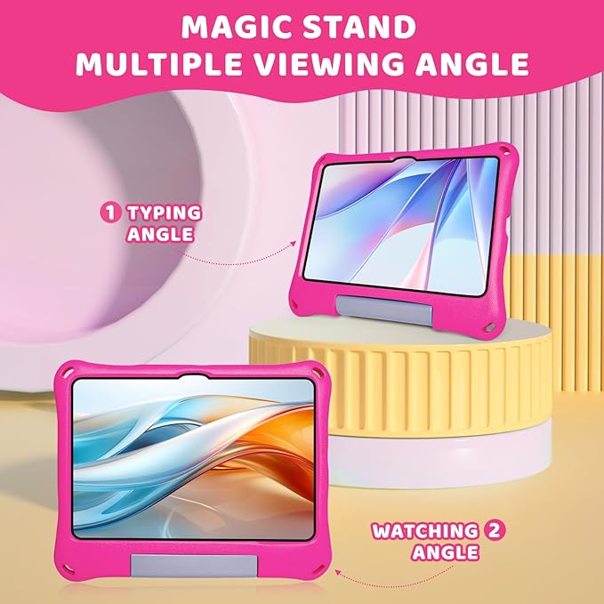 Case for Onn 10.1 Inch Tablet (2024 Model) Gen 4 - Shockproof Lightweight Protective EVA Kids Kickstand Cover Case + 1 Stylus (Pink)