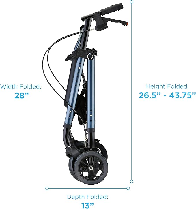 NOVA Star 8 Petite Heavy Duty Bariatric Rollator Walker, Large Padded Seat, 450 lb Capacity, 8” Rugged All-Terrain Wheels, Easy-Grip Locking Hand Brakes, Fold Lock, Height Adjustable, Blue