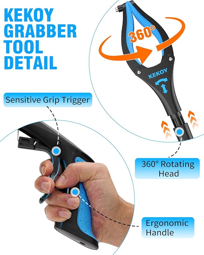 2 Pack 32inch Black Rose Grabber Reacher Tool with Light & 36inch Blue Grabber Reacher Tool for Elderly, Foldable Grabbers for Elderly Grab it Reaching Tool Heavy Duty