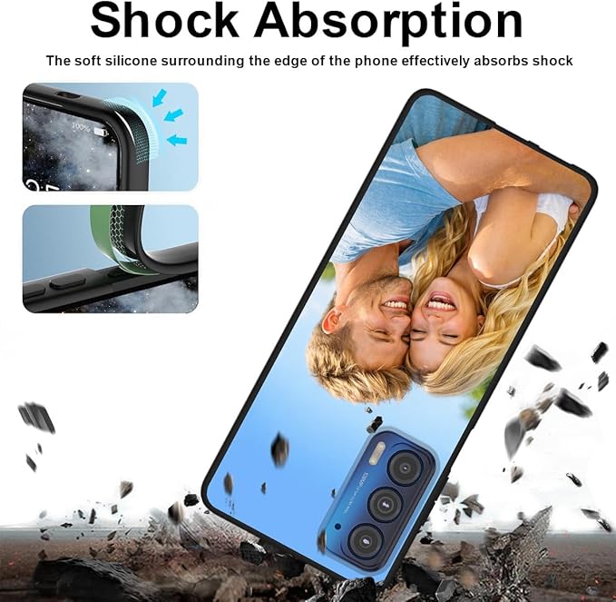 Custom Phone Case for Motorola Moto Edge 2021, Design Your Personalized Photo Logo Name Phone Cover, Slim Soft TPU Lightweight Silicone Black Case, Customized Gift for Birthday Christmas