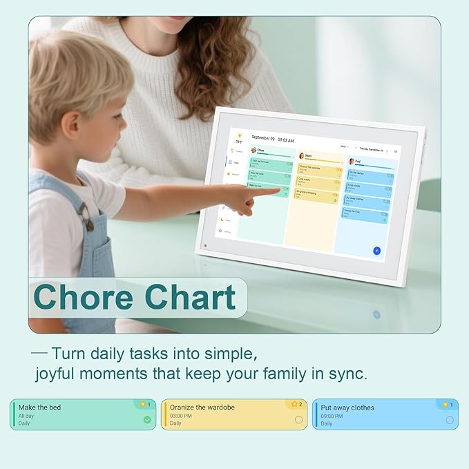 Canupdog Digital Calendar, 10.1inch Smart WiFi Digital Calendar&Chore Chart, Touch Screen HD Display for Family Schedules, Share Moments Instantly from Anywhere, Gifts for Women Mom