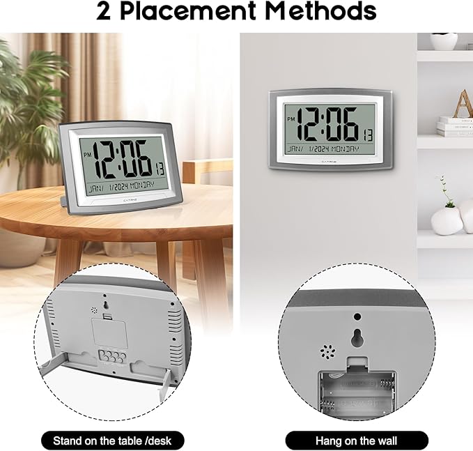 Auto Set Digital Wall Clock Battery Operated,12.5 Inch Large Display Digital Alarm Clock with Day, Date,Battery Operated Wall Clocks or Desk Alarm Clock for Bedroom, Livingroom, Office