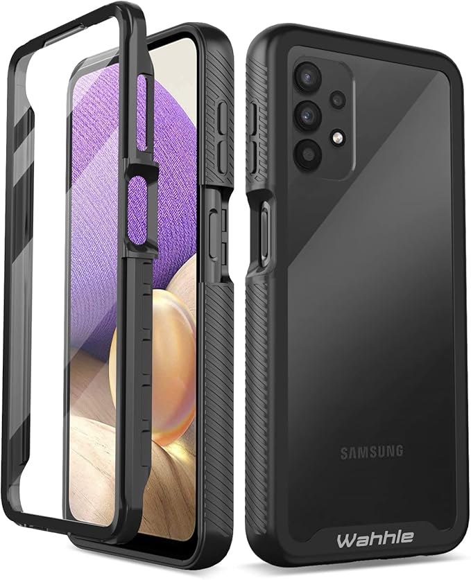 wahhle Compatible with Samsung Galaxy A32 5G Case, Built in Screen Protector Full Body Shockproof Slim Fit Bumper Protective Phone Cover for Samsung A32 5G Men Women-Black/Clear