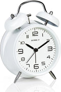 AYRELY® Super Loud Twin Bell Alarm Clock for Heavy Sleepers Adults, 4-Inch Retro Silent Non-Ticking with Night-Light, 3D Raised Number Dial, Battery Operated for Bedroom Bedside (3D Dial – White)