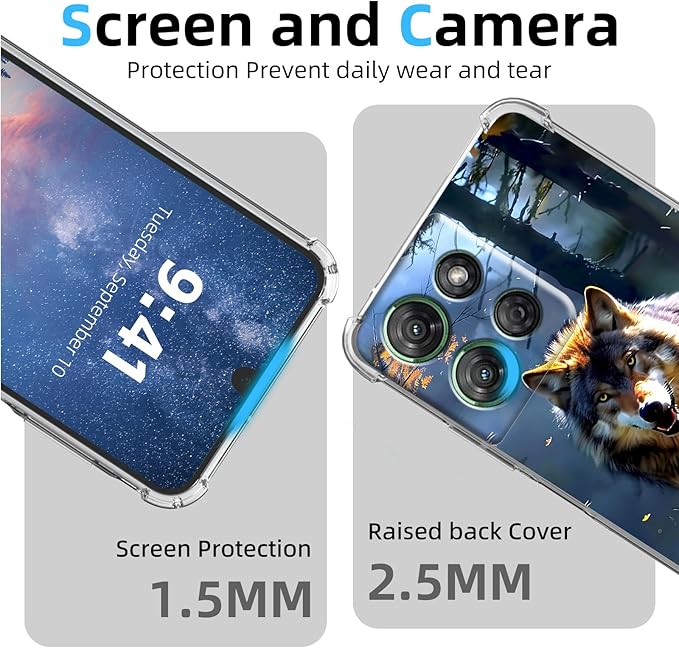 for Moto G Power 5G 2025 Clear Phone Case, Lightweight Transparent TPU, Shockproof Four Corner Anti-Fall Case 6.6" for Moto G Power 5G 2025 with Screen Protector, Forest Wolf
