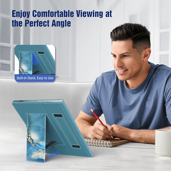 TiMOVO Universal Case for 10.1 Inch Android Tablet with Pen Loop, Lightweight Folding Stand Cover with Hand Strap for All 9.6"-11" Touchscreen Tablet, Cloud Peacock Blue