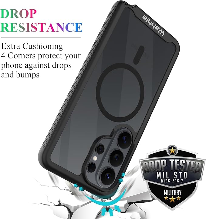 wahhle Compatible with Samsung Galaxy S26 Ultra Case, Magnetic Wireless Charging Built in Screen Protector Full Body Shockproof Slim Fit Bumper Protective Phone Cover, Black/Clear