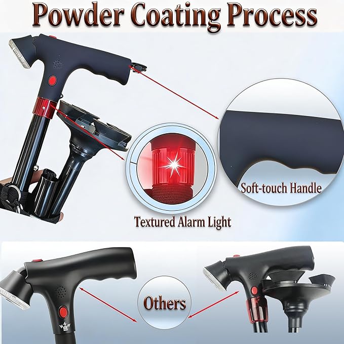 2026 New Smart Walking Cane for Men Women, 3-in-1 Upgrade Smart Walking Canes with Light and Alarm, Foldable Dual Handles, Adjustable Canes for Elderly,Seniors Veterans & Parents
