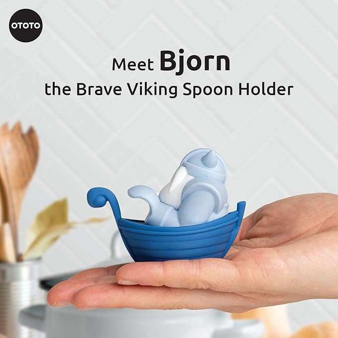 New!!! Bjorn Viking Spoon Holder by OTOTO - Spoon Rest for Stove Top, Kitchen Utensil Holder, Silicone Spoon Rest - Small Kitchen Gadgets, Fun Kitchen Gadgets