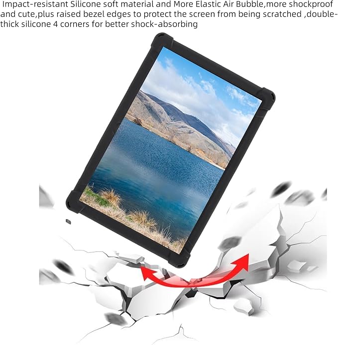 Silicone Tablet Case 360 Rotating Kickstand/Handle and Shoulder Strap Stylus Pen Soft Cover Compatible with JJGJ/QDDQ/AWOW TB02 10.1" Black