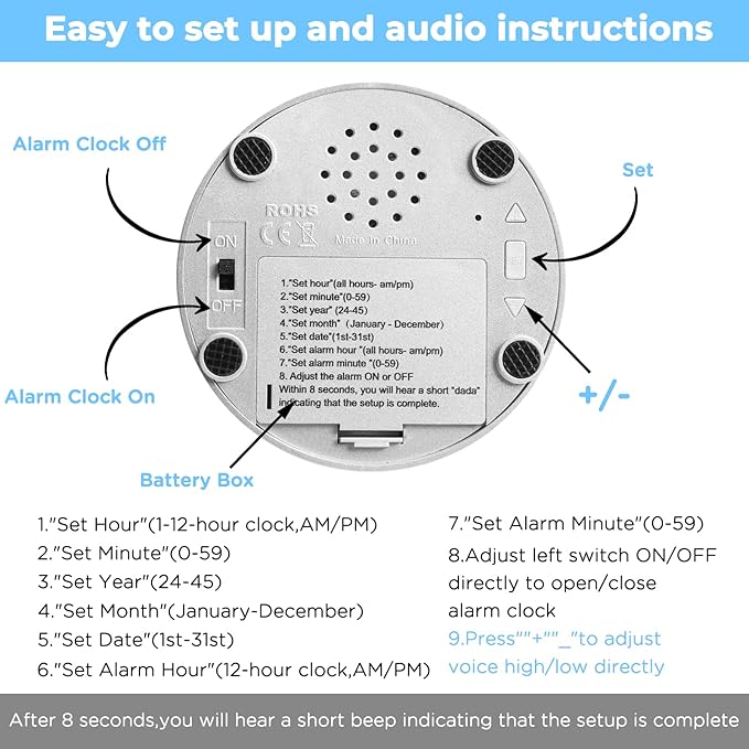 Talking Alarm Clock - Announcing Time, Date, Week & Volume Control - Gift for Blind, Elderly or Visually Impaired