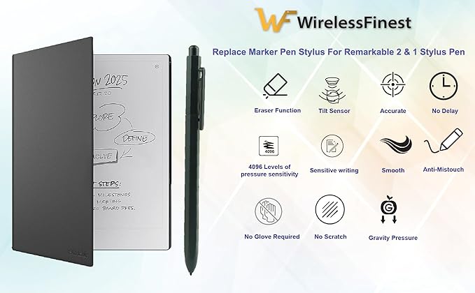 EMR Stylus With Eraser Pencil For Remarkable 2 Pen Wacom One Drawing Tablets Onynx Boox Scribe Supernote EMR Devices + Extra Titanium Alloy Metal Tips Nib + Palm Rejection & Tilt Support+4096 Pressure