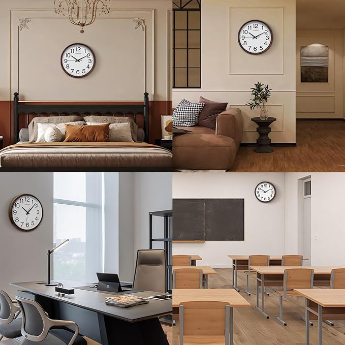 TIMESS Wall Clock, Classic Wood Style Finish, 18 Inch Non-Ticking Silent Battery Operated Analog Clock, Ideal Retro Decor for Home, Bedroom, Living Room, Kitchen, Bathroom, Office(Wood Brown)