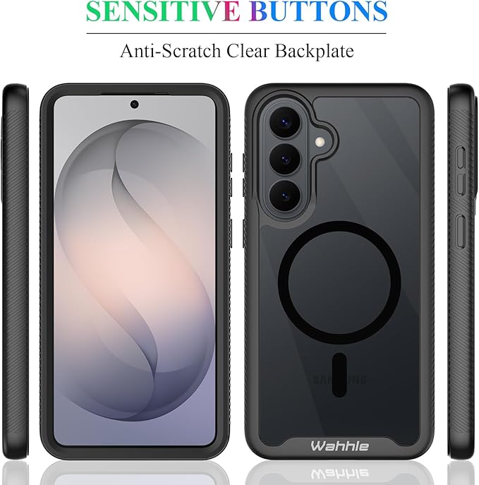 wahhle Compatible with Samsung Galaxy S26 Case, Magnetic Wireless Charging Built in Screen Protector Full Body Shockproof Slim Fit Bumper Protective Phone Cover for S26 - Black/Clear